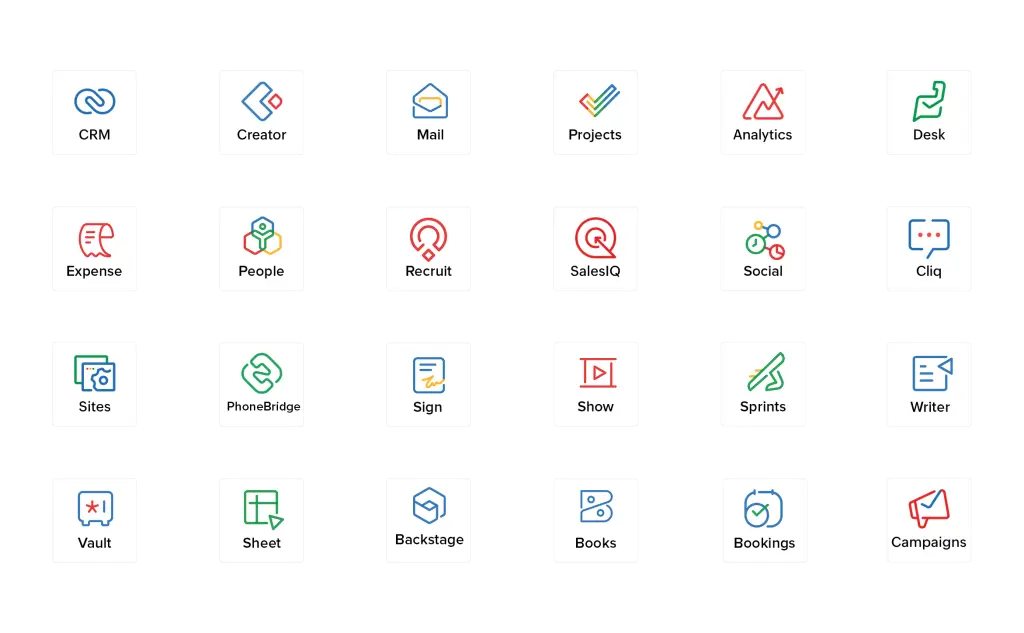 Icons representing various Zoho applications